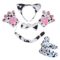 Petitebella Milk Cow Headband Bowtie Tail Glove Shoes 5pc Children Costume 1-5y (One Size) White