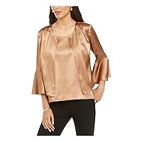 Womens Brown 3/4 Sleeve Jewel Neck Party Blouse Juniors 8