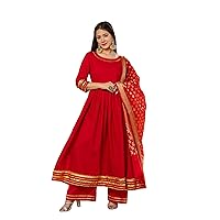 Women's Solid Cotton Casual Wear Lightweight and Comfortable Kurta with Chanderi Dupatta Set (V_672)