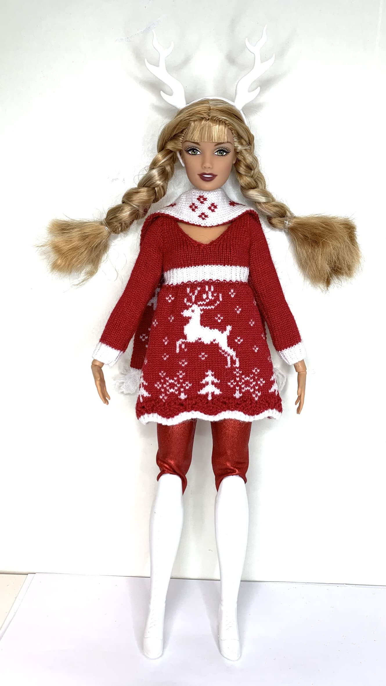 Eledoll 11.5 inch Doll Clothes Lot Deluxe Fashion Pack Holiday Christmas Miss Santa Knitted Deer Outfit with White Boots