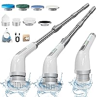 Electric Spin Scrubber, FARTVOLUS Cordless Cleaning Brush with 8 Replaceable Brush Heads, Bathroom and Floor Tile 360 Power Scrubber Dual Speed with Extension Handle for Bathtub, Kitchen, Window