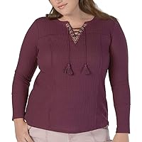 Style & Co. Womens Lace-Up Thermal Blouse, Purple, 2X