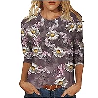 SMIDOW Women Blouses and Tops Fashion 2023 3/4 Sleeve Crewneck Pullover Shirts Casual Vintage Floral Graphic Tees Blouse