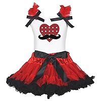 Petitebella Valentine Dress Mustache Polka Dots Heart White Shirt Red Black Skirt Set 1-8y