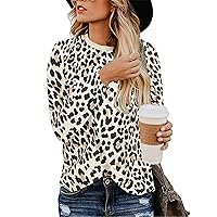 Andongnywell Womens Leopard Print Tops Long Sleeve Round Neck Casual T Shirts Blouse Pullover Tops Blouses
