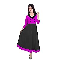 Indian Women's Long Dress Pink Color Wedding Wear Frock Suit Cotton Tunic Maxi Dress Black & Pink
