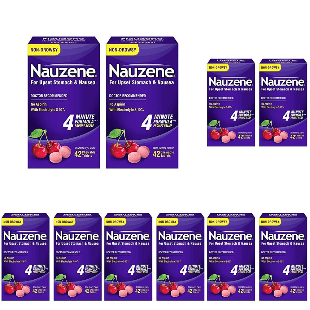 Nauzene Upset Stomach & Nausea Chewable Tablets Wild Cherry Flavor- 10 Pack