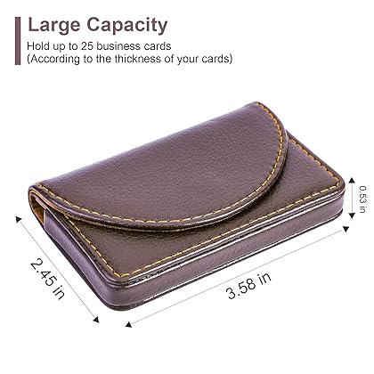 MaxGear Business Card Holder, PU Leather Business Card Case Pocket Business Card Holders for Men or Women, Professional Slim Business Card Carrier Name Card Holder Wallet With Magnetic Shut, Coffee