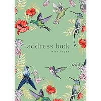 Address Book with A-Z Index: A4 Big Contract & Telephone Notebook Organizer | Alphabet Sections | Large Print | Painted Humming Bird Floral Design