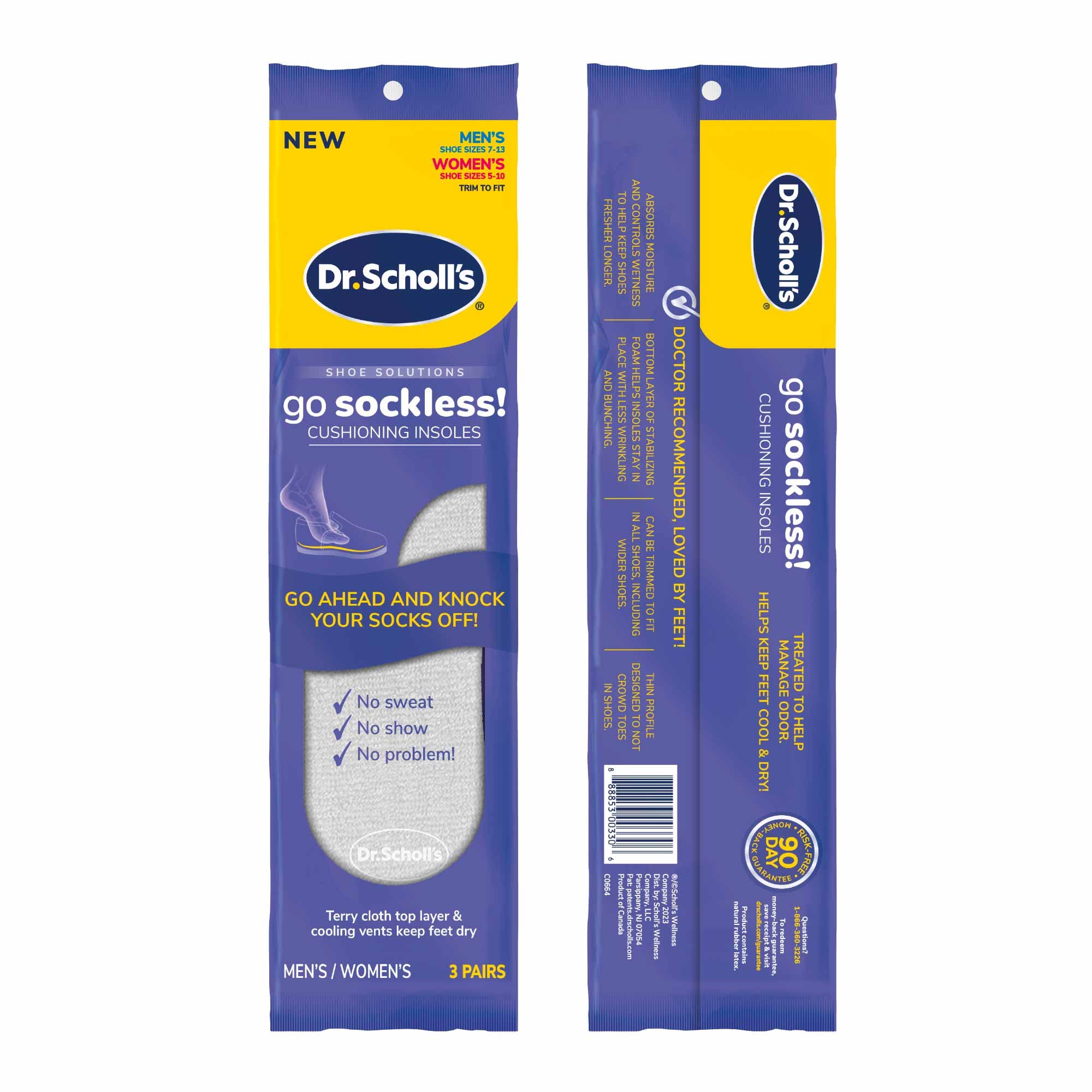 Dr. Scholl's Go Sockless Cushioning Insoles, 3 Pairs, Trim to Fit