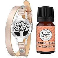 Wild Essentials Tree of Life Essential Oil Leather Wrap Bracelet Diffuser Kit, Gift Set, with Inner Calm Essential Oil Blend, 12 Pads, Customizable Color Changing Perfume Jewelry, Aromatherapy