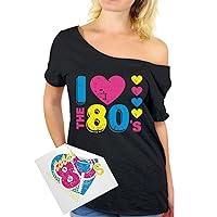 Awkward Styles Women's I Love The 80's Off The Shoulder Tops for Women T Shirts for 80's Fans + Sticker Gift