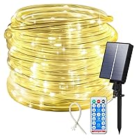 ICRGB Solar Rope Lights Outdoor, 66FT 200 LED String Lights with Remote, Outdoor IP67 Waterproof 8 Modes Garden Rope Lights Decorative for Wedding Christmas Halloween Patio Porch Pool