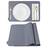 Silicone Placemats, Placemats for Dining Table Set of 2 Non Slip Heat Resistant Table Mats 17.5 x 11.4 inch with Raised Edges Gray