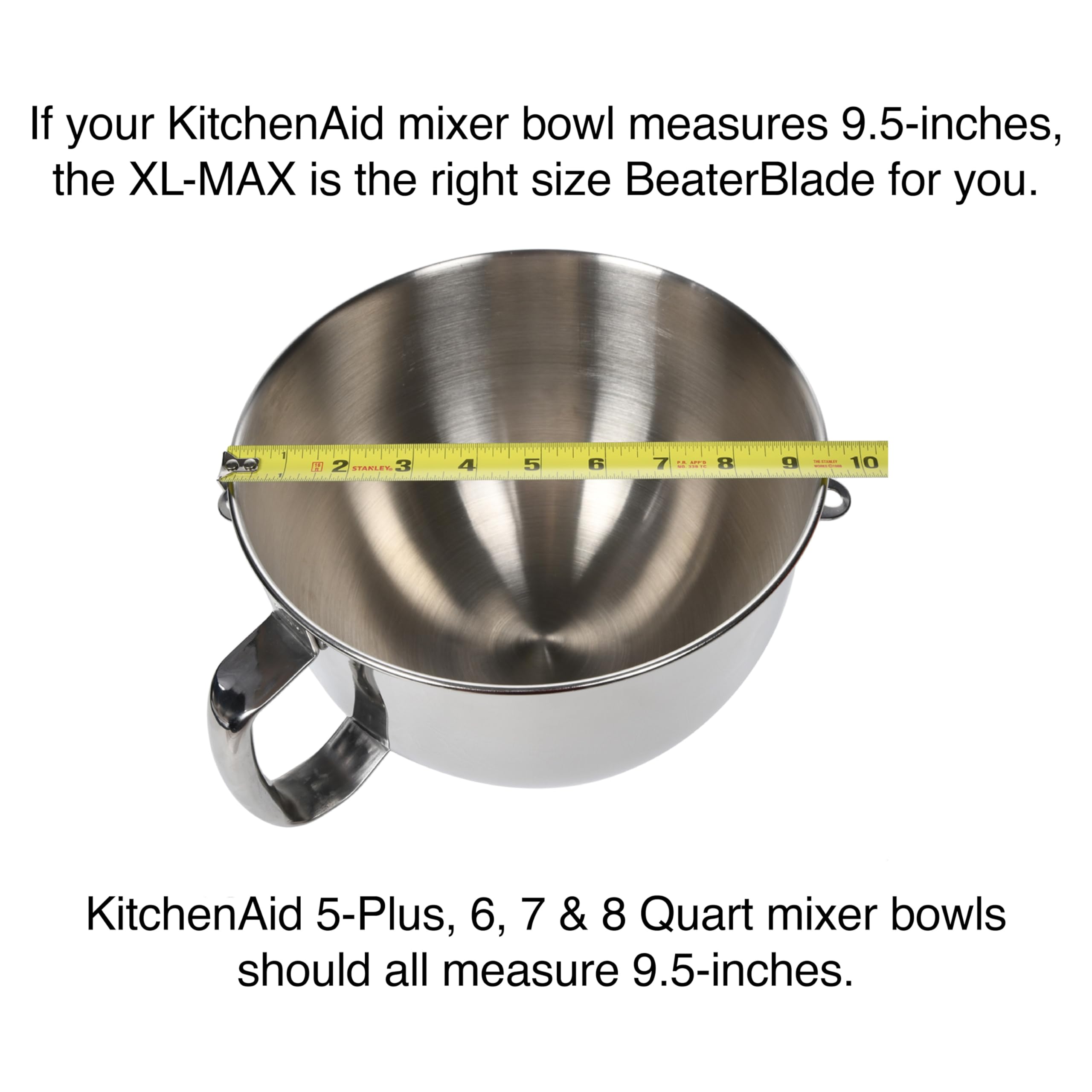 New Metro Design XL-MAX Metal Beater Blade, works with KitchenAid 5+, 6, 7, 8-Quart Stand Mixers, Black