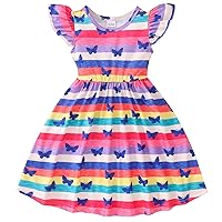 Toddler Girls Child Fly Sleeve Cartoon Butterfly Stripe Prints Summer Beach Sundress Party Dinosaur Outfit for