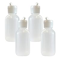 Boston Round Flip Top Pour Spout Cap 60mL (2oz, 4 Pack) LDPE Plastic Bottle Made In USA