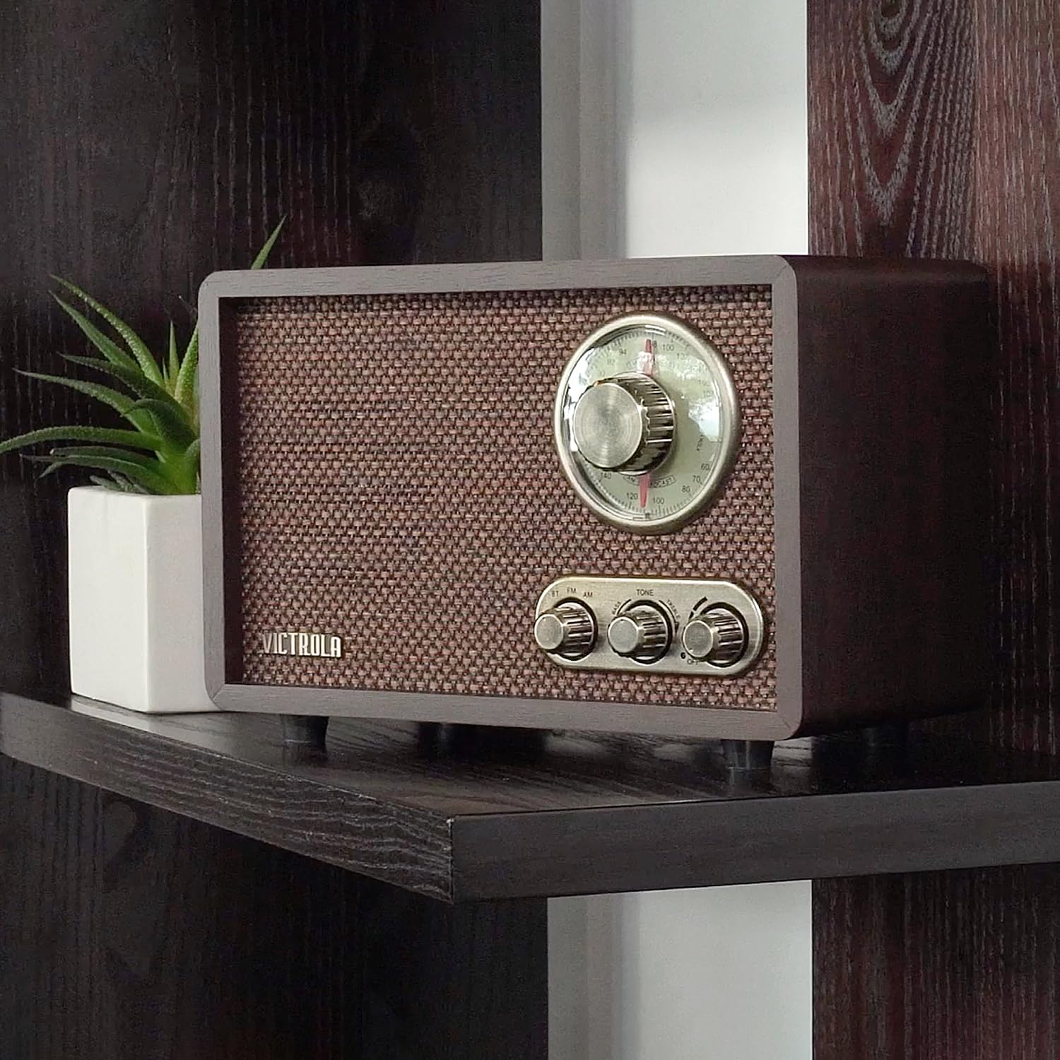 Victrola Retro Wood Bluetooth FM/AM Radio with Rotary Dial, Espresso