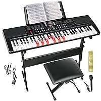 Keyboard Piano 61 Key Electric Piano Keyboard for Beginners/Professional, Portable Light Up Music Keyboard Built-in Dual Speakers with LED Display, Music Stand, Stand, Microphone, Bench (A)