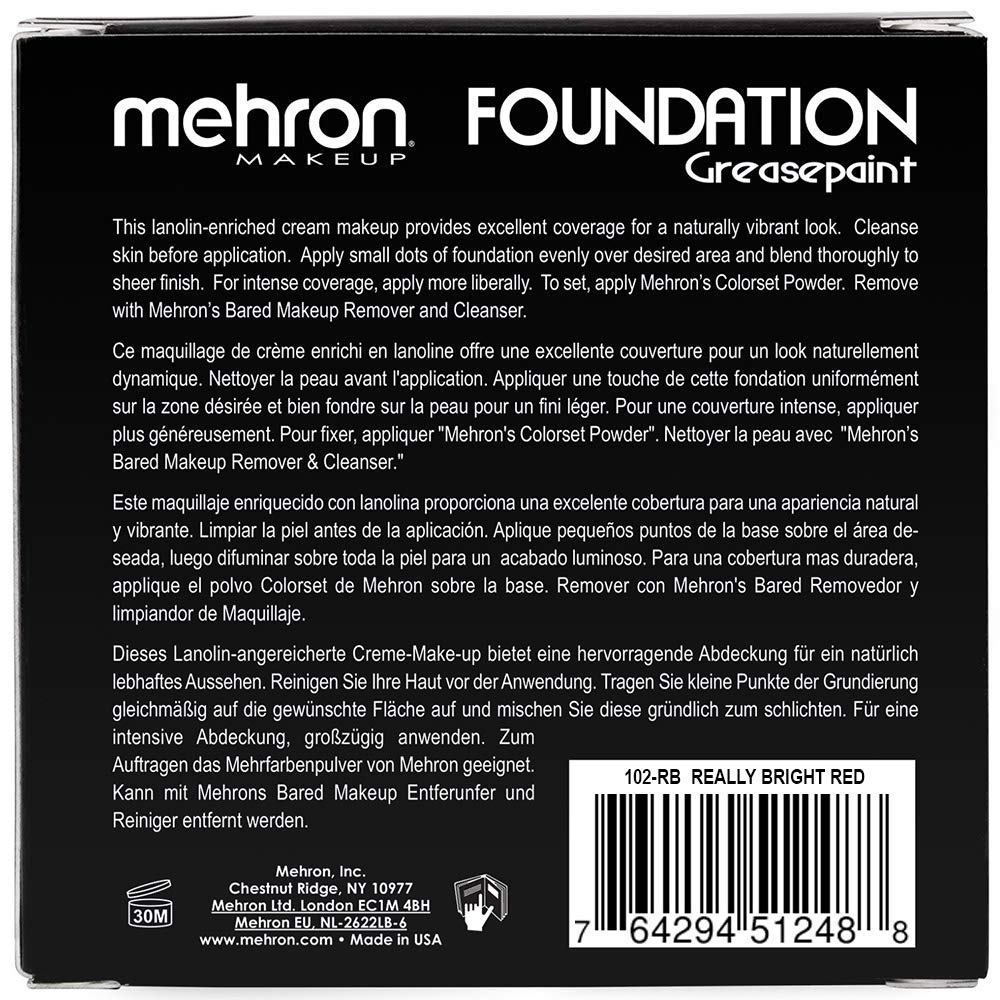 Mehron Makeup Foundation Greasepaint | Stage, Face Paint, Body Paint, Halloween Makeup 1.25 oz (38 g) (Really Bright Red)