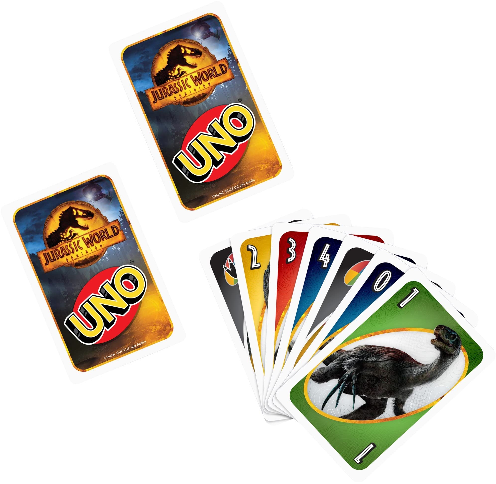 Jurassic World Toys UNO Dominion Card Game, Travel Game in Collectible Storage Tin & Special Rule for 2-10 Players (Amazon Exclusive)