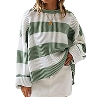 ZESICA Women's 2024 Fall Long Sleeve Crew Neck Striped Color Block Comfy Loose Oversized Knitted Pullover Sweater