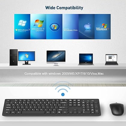 RATEL Wireless Keyboard Mouse Combo, 2.4GHz Slim Full-Sized Silent Wireless Keyboard and Mouse Combo with USB Nano Receiver for Laptop, PC (Black)