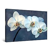Startonight Canvas Wall Art - Daydream Orchid Flower, Flowers White Blue for Living Room Picture Framed 32 x 48 Inches