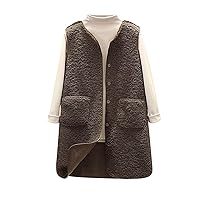 Women's Winter Comfy Sherpa Gilet Button Down Sleeveless Jacket Vest Fashion Solid Warm Waistcoat with Pockets