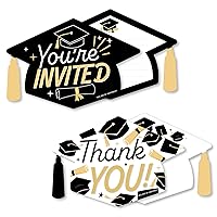 Big Dot of Happiness Goodbye High School, Hello College - 12 Shaped Fill-In Invitations and 12 Shaped Thank You Cards Kit - Graduation Party Stationery Kit - 24 Pack Virtual Bundle