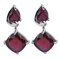 Gf Ruby Cushion Shape Gemstone Jewelry 10K, 14K, 18K White Gold Drop Dangle Earrings For Women/Girls