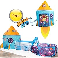 W&O Rocket Ship Play Tent with Tunnel, Ball Pit and Blast Off Button - Baby Crawl Indoor Ball Pits for Toddlers 1-3 and Kids