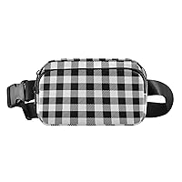 Black White Buffalo Plaid Check Belt Bag for Women Men Water Proof Waist Bag with Adjustable Shoulder Tear Resistant Fashion Waist Packs for Walking
