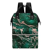 Green Emerald Rose Gold Marble Texure Durable Travel Laptop Hiking Backpack Waterproof Fashion Print Bag for Work Park Black-Style