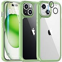 TAURI for iPhone 15 Plus Case, [5 in 1] 1X Green Case [Not-Yellowing] with 2X Tempered Glass Screen Protector + 2X Camera Lens Protector, [Militarized Drop Defense] Slim Phone Case 6.7 inch, Green