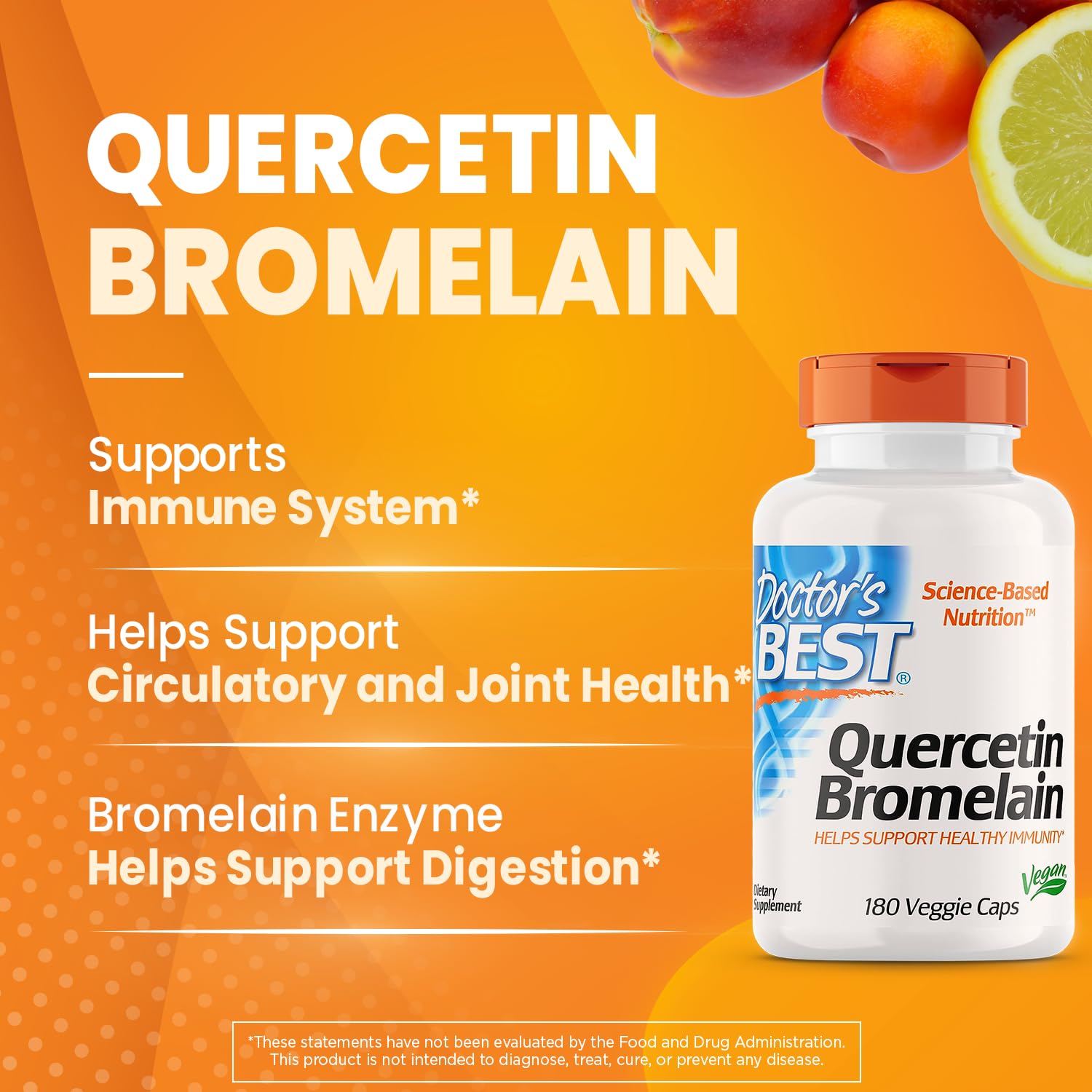 Doctor's Best Quercetin Bromelain, Immunity Support, Heart, Joint & Healthy Respiratory System, Non-GMO, Vegan, Gluten Free, Soy Free,180 VC