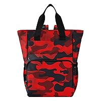 Red Camo Diaper Bag Backpack for Mom Dad Large Capacity Baby Changing Totes with Three Pockets Multifunction Baby Bag for Travelling