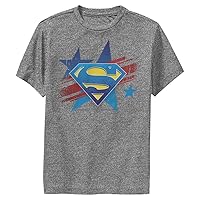 DC Comics Superman Glory Stars Boys Short Sleeve Tee Shirt, Charcoal Heather, X-Large