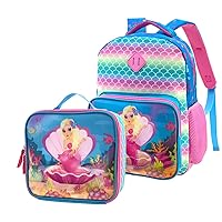 Mermaid Backpack 16 Inch & Lunch Bag for Girl With Changeable Pictures Hologram Kids Backpack for Preschool Early Elementary Kindergarten Bookbags