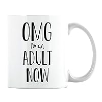 Funny 18th Birthday Gift for Son, Friend - OMG I'm An Adult Now Coffee Mug - Born In Year 2001- Present For 18 Year Old Boy (White Cup, 11oz)