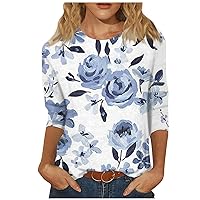 Trendy Tops for Women 2024, Women's Fashion Casual Three Quarter Sleeve Print Round Neck Pullover Top Blouse