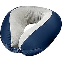 American Dreamer, Comfortable Travel Pillow, Neck Pillow for Uninterrupted Sleep, Deluxe Memory Foam Pillow for Airplane, Bus, Car, and Train, Travel Essentials, Made in USA, Dark Blue