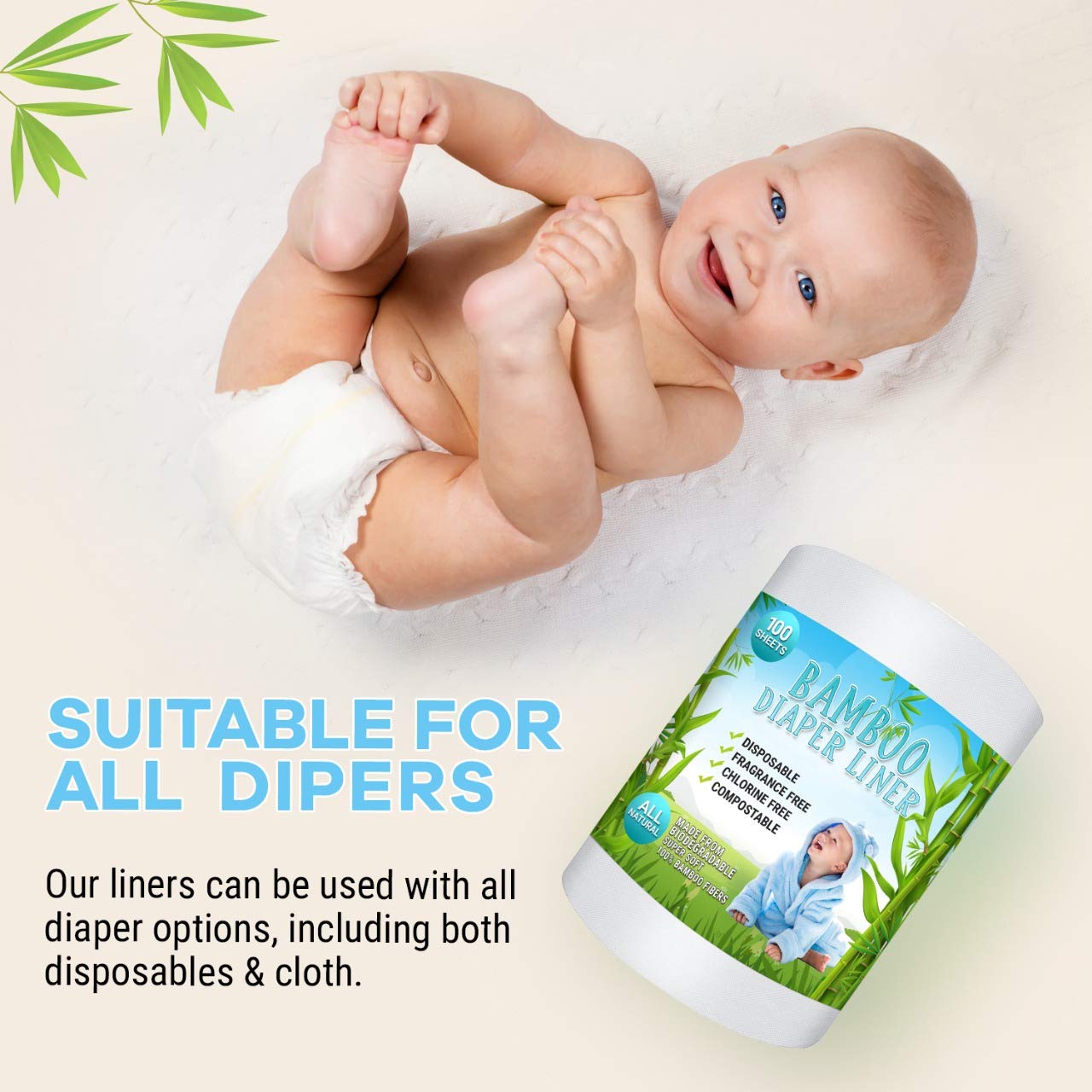 Disposable Cloth Bamboo Diaper Liners - Eco-Friendly, Fragrance Free & Chlorine Free, Flushable Biodegradable Reusable Liners For Cloth Diaper 100 Sheets Per Roll
