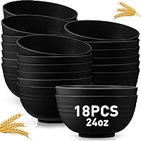 18 Pcs Unbreakable Cereal Bowls 24 Oz Microwave and Dishwasher Safe Wheat Straw Fiber Lightweight Bowl Soup Bowls Microwavable Kitchen Bowls for Salad Rice Pasta Dishes (Black)