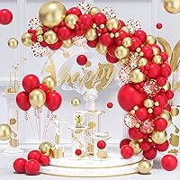 Red Gold Balloon Garland Arch Kit - 122Pcs 18/12/10/5In Red and Gold Balloons With Red Gold Confetti Balloons for Christmas Mother's Day Valentines Wedding Birthday Party Decorations