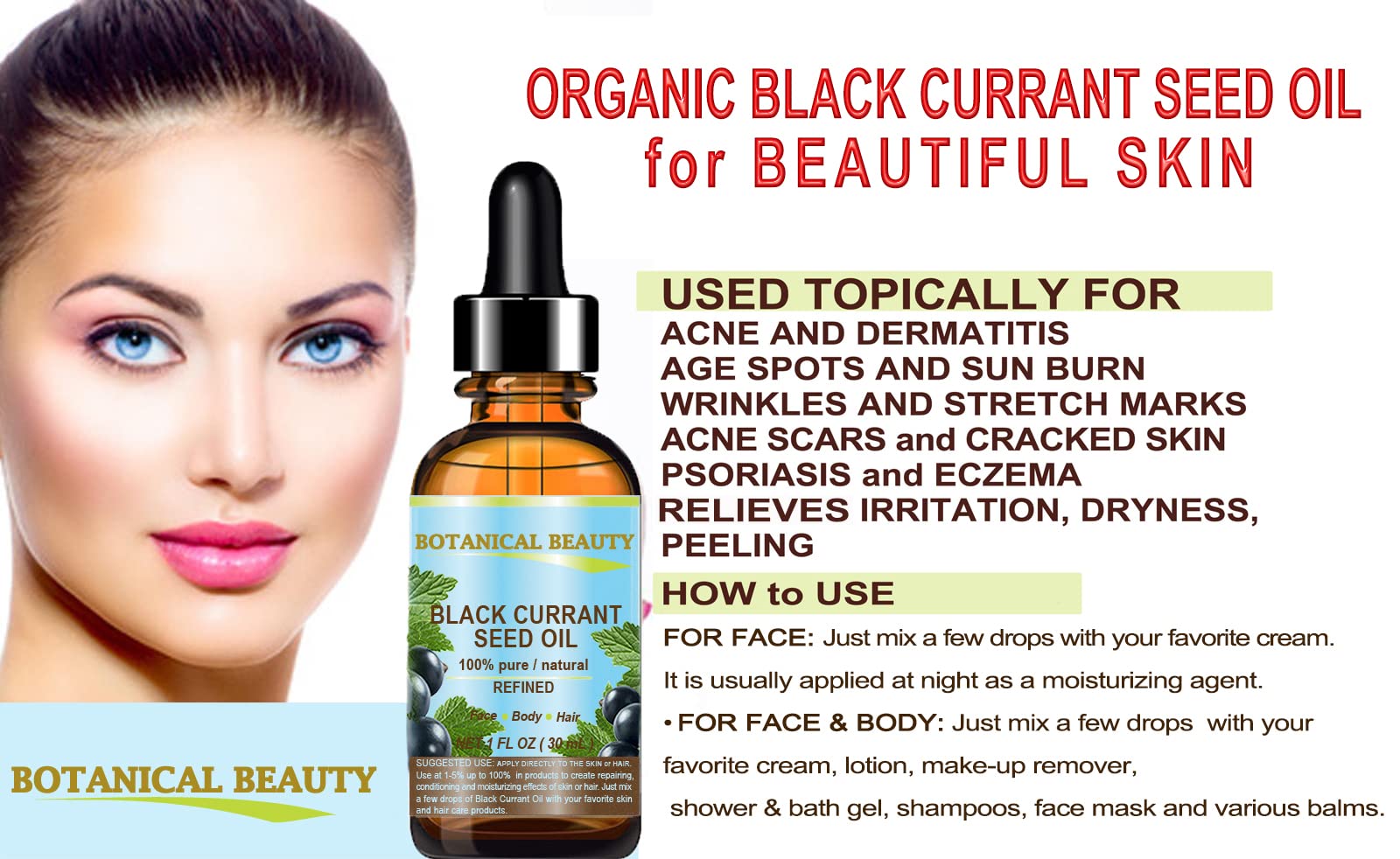 Black Currant Seed Oil. 100% Pure / Natural / Undiluted / Refined Cold Pressed Carrier Oil. 1 Fl.oz. - 30ml. For Skin, Hair, Lip And Nail Care. 