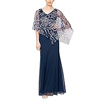 S.L. Fashions Women's Long Floral Shimmer Overlay Cape Dress