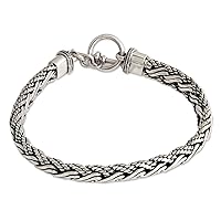 NOVICA Handcrafted .925 Sterling Silver Men's Bracelet Chain Braided Indonesia [8.75 in L x 0.3 in W] 'Surf'