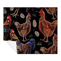 Embroidery Chicken Rooster and Eggs Soft Cozy Throw Blanket for Adult and Kids, Lightweight Microfiber Fleece Blanket for Couch Bed Sofa Travel, 59