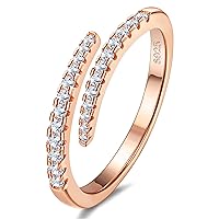 JeweBella 925 Sterling Silver Adjustable Rings for Women Girls with Cubic Zirconia Thumb Rings for Women Hypoallergenic Open Finger Rings for Girls Mother Daughter Gifts Silver/Gold/RoseGold